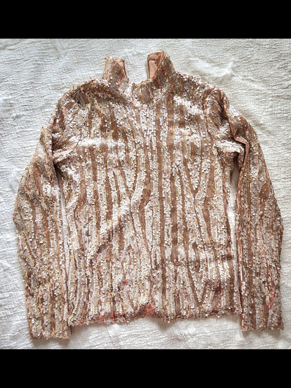 En Saison Rose Gold Sequin Mock Neck Long Sleeve Top